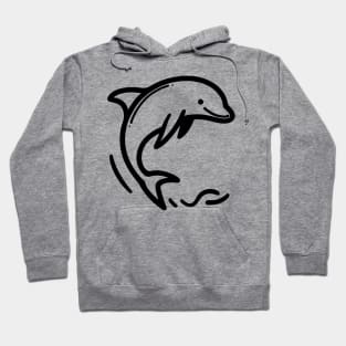 Stick Figure of a Dolphin in Black Ink Hoodie